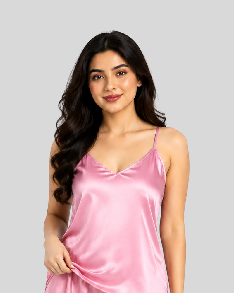 Blush Pink Satin Frill Cami Short Set