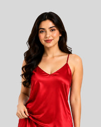 Scarlet Red Satin Frill Cami Short Set