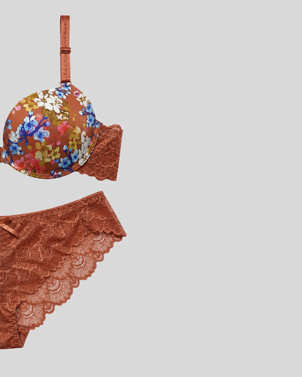 Mocha Floral Lace Push-Up Bra & Panty Set