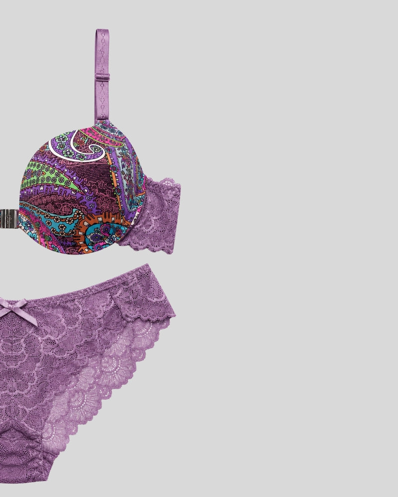 Lavender Paisley Lace Push-Up Bra & Panty Set