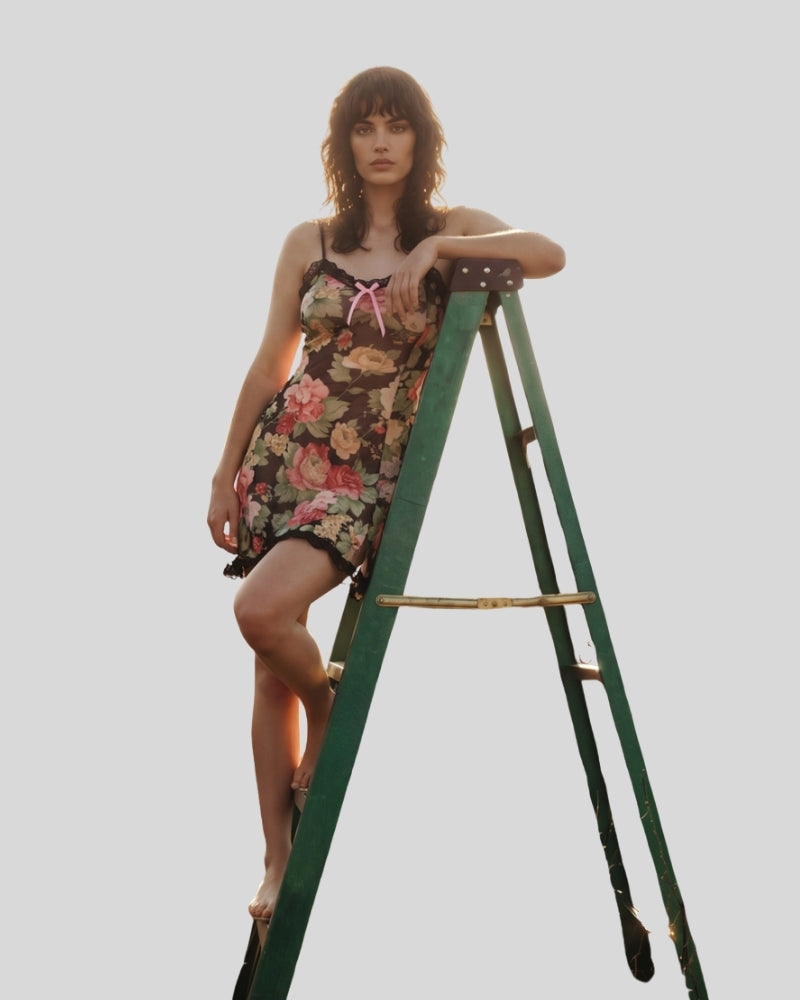 Midnight Floral Chiffon Mini Dress
