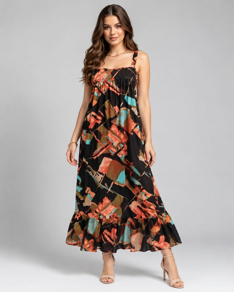 Tropical Abstract Ruffle Maxi Nightdress