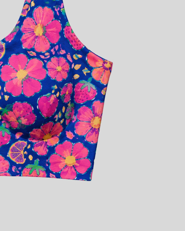 Strawberry Bloom Print Sports Bra