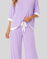 Purple White Round Contrast Lounge PJ Set