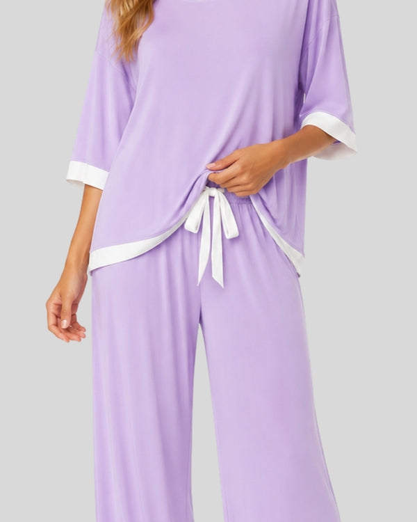 Purple White Round Contrast Lounge PJ Set