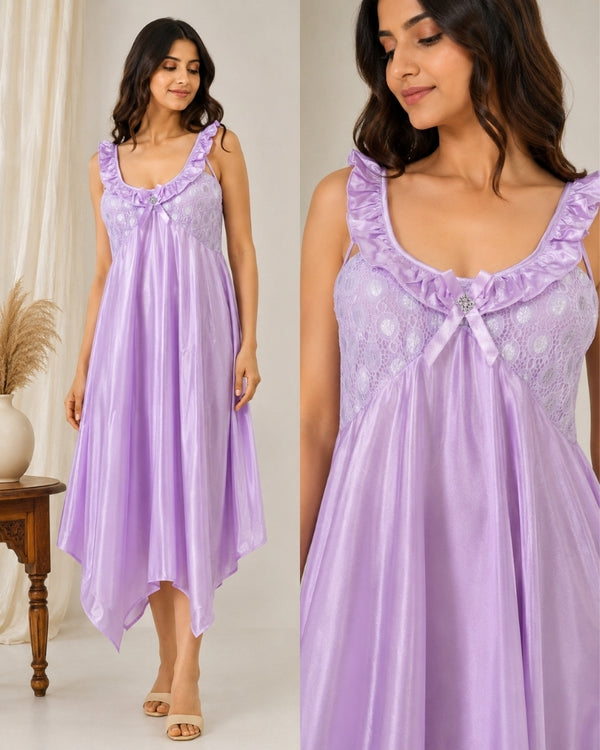Lavender Dream Lace Satin Maxi Nightdress