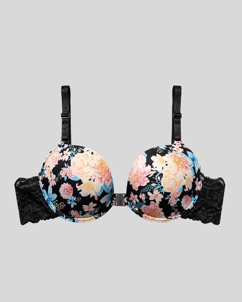 Black Floral Lace Push-Up Bra & Panty Set