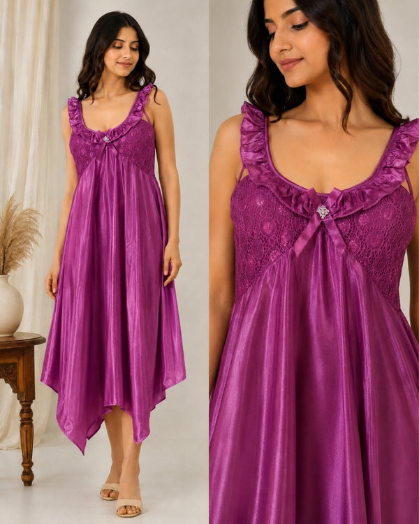 Orchid Bloom Lace Satin Maxi Nightdress