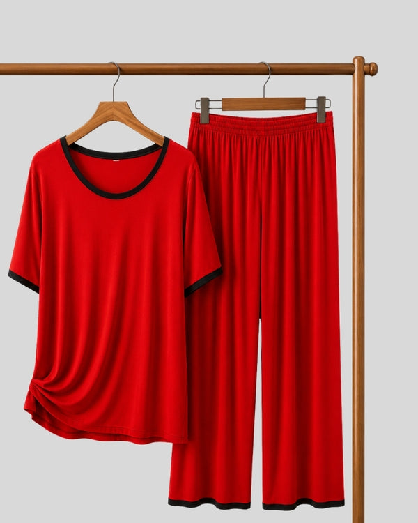 Red With Black Contrast Lounge PJ Set