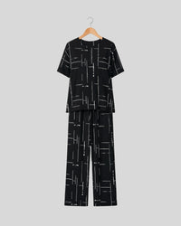 Black Luxe Printed PJ Set ( Black Capri )