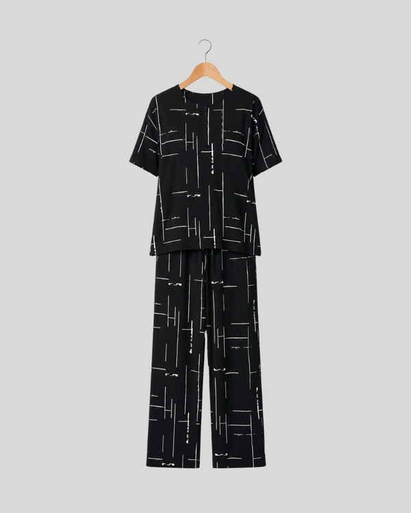 Black Luxe Printed PJ Set ( Black Capri )