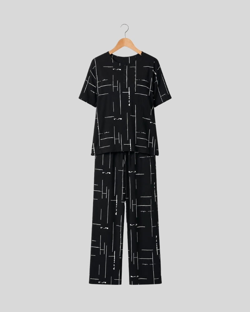 Black Luxe Printed PJ Set ( Black Capri )