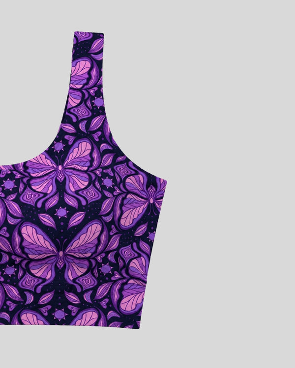 Purple Butterfly Print Sports Bra