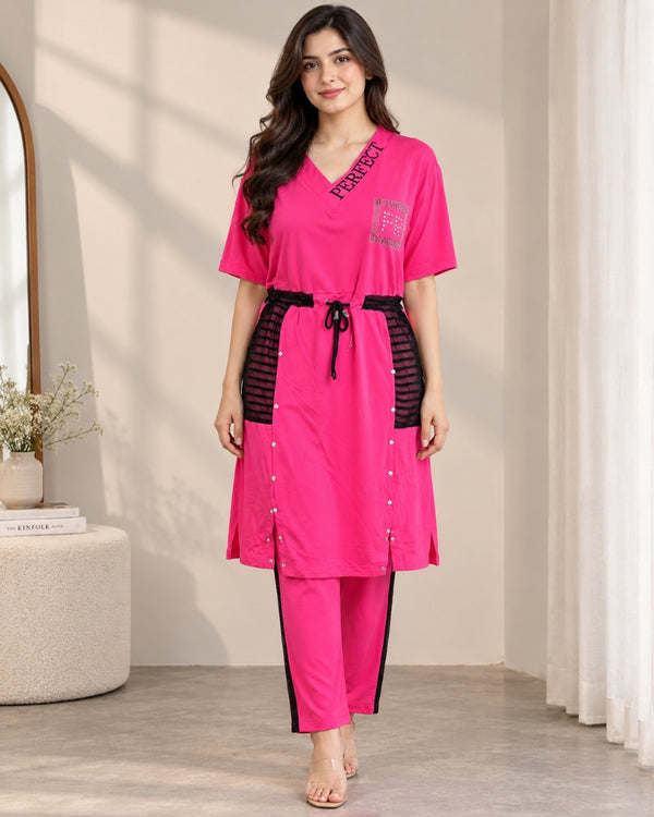 Fuchsia Edge Cotton 2-Piece Set
