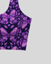 Purple Butterfly Print Sports Bra