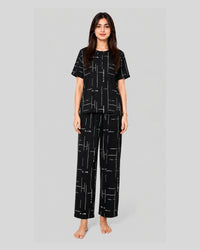 Black Luxe Printed PJ Set ( Black Capri )