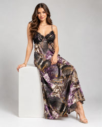 Royal Plum Paisley Satin Maxi Nightdress