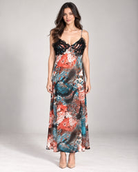 Teal Coral Paisley Satin Maxi Nightdress