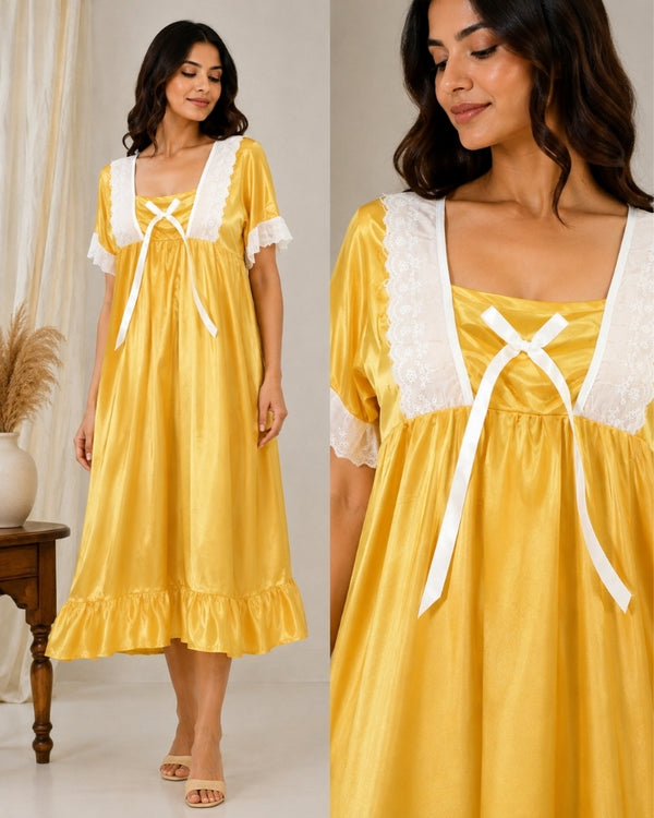Golden Lace Satin Maxi Nightdress