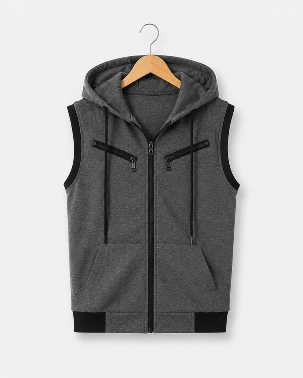 Charcoal Hooded Utility Vest ( Grey Sleeveless )
