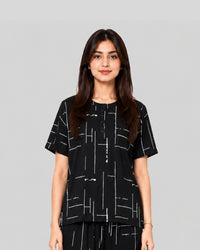 Black Luxe Printed PJ Set ( Black Capri )