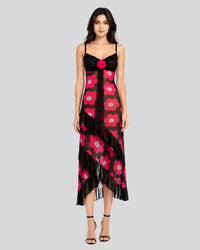 Scarlet Bloom Asymmetrical Maxi