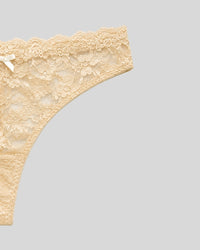 Soft Beige Floral Lace Thong