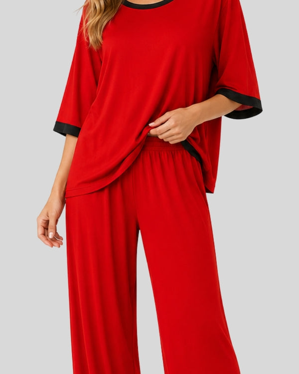 Red With Black Contrast Lounge PJ Set