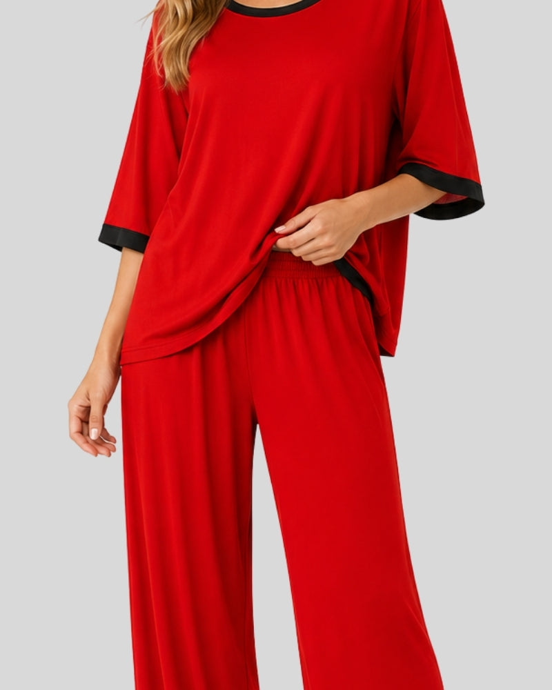 Red With Black Contrast Lounge PJ Set