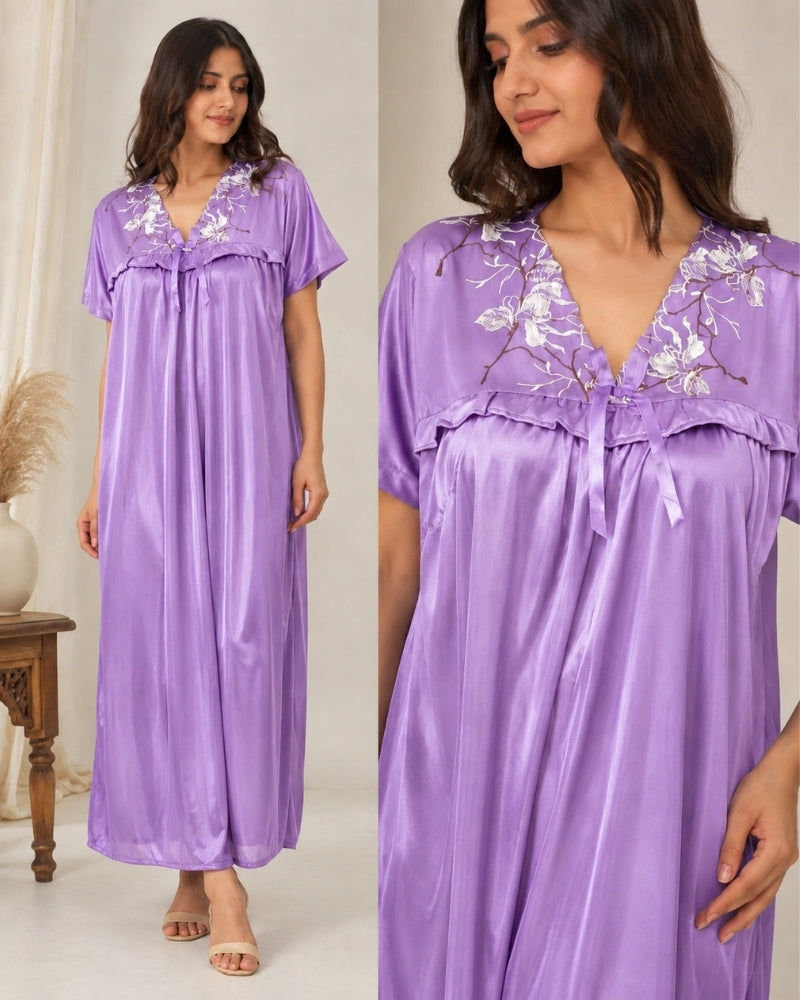 Lavender Bloom Satin Nightdress