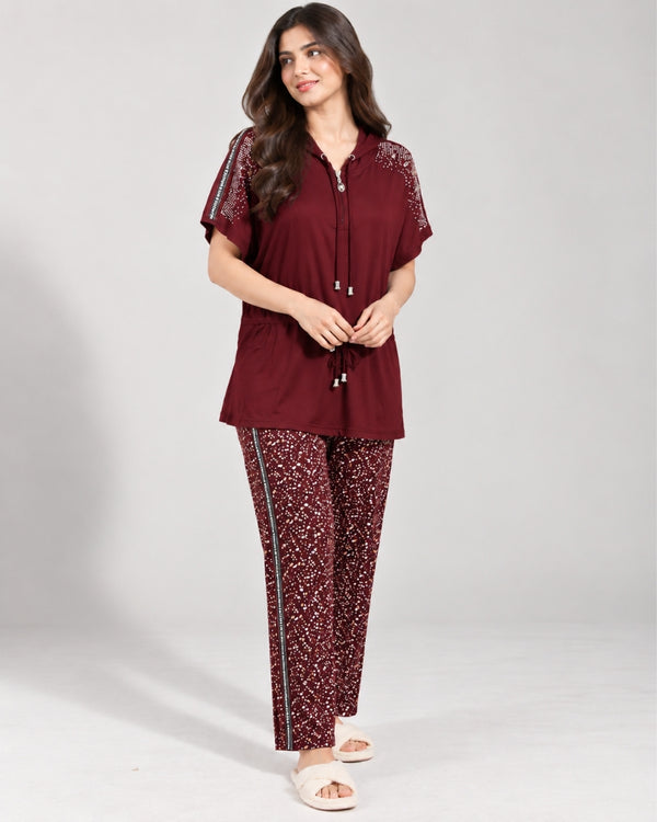 Maroon Speckle Cotton Lounge Set