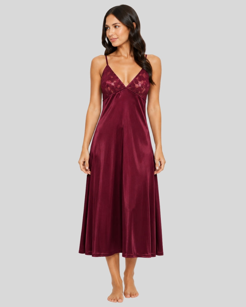 Maroon Grace Silk Maxi Nightdress