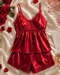 Crimson Desire Satin Cami Set