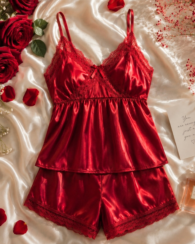 Crimson Desire Satin Cami Set