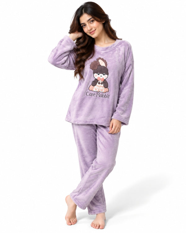 Cozy Rabbit Plush Winter Pajama Set – Lavender
