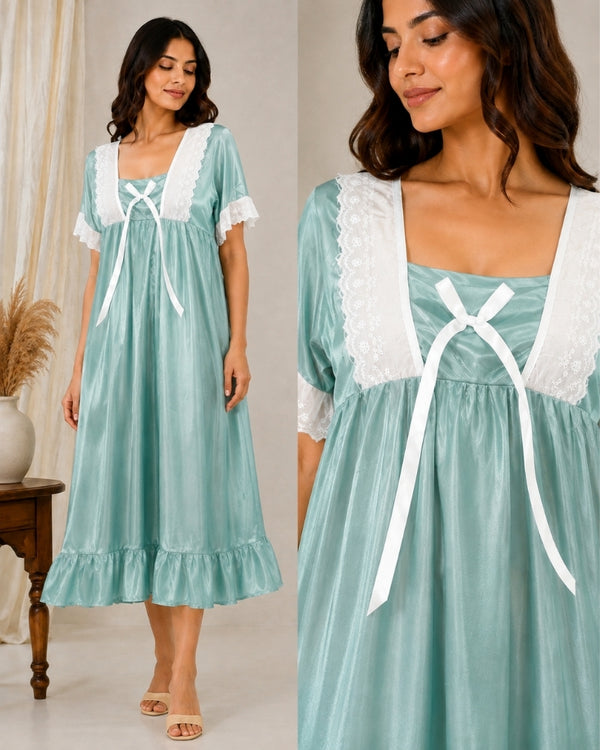 Aqua Lace Satin Maxi Nightdress
