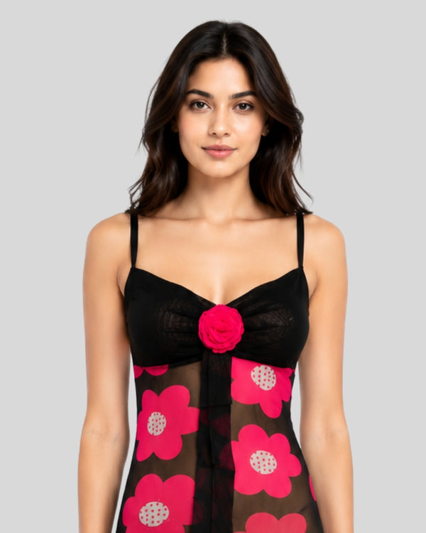 Scarlet Bloom Asymmetrical Maxi