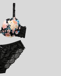 Black Floral Lace Push-Up Bra & Panty Set