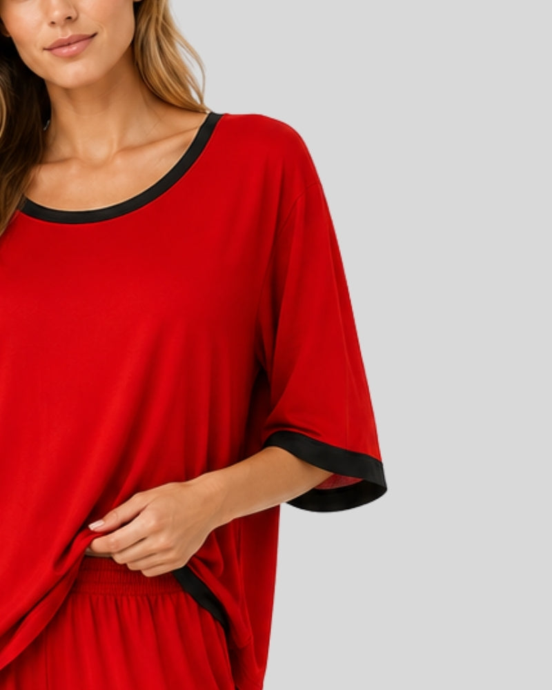 Red With Black Contrast Lounge PJ Set