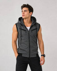 Charcoal Hooded Utility Vest ( Grey Sleeveless )