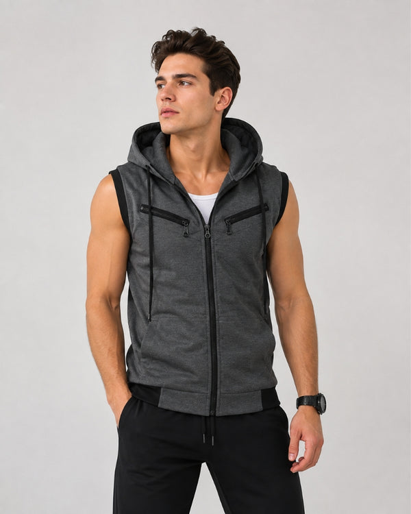 Charcoal Hooded Utility Vest ( Grey Sleeveless )