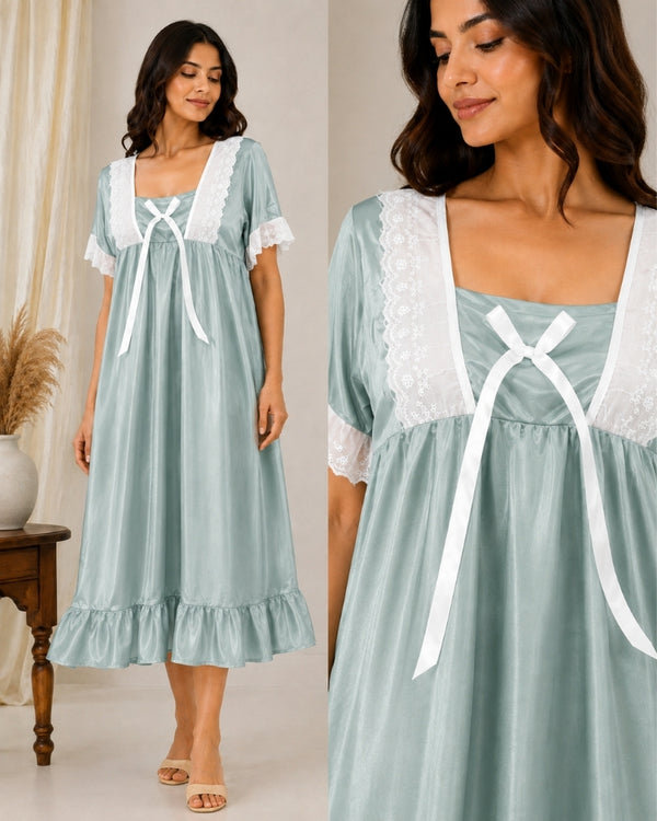 Dusty Seafoam Lace Satin Maxi Nightdress