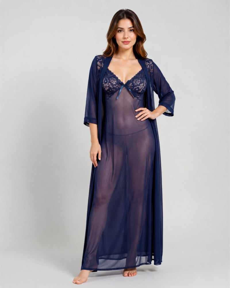 Midnight Lace Robe Nightgown Set