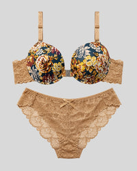 Beige Floral Lace Push-Up Bra & Panty Set