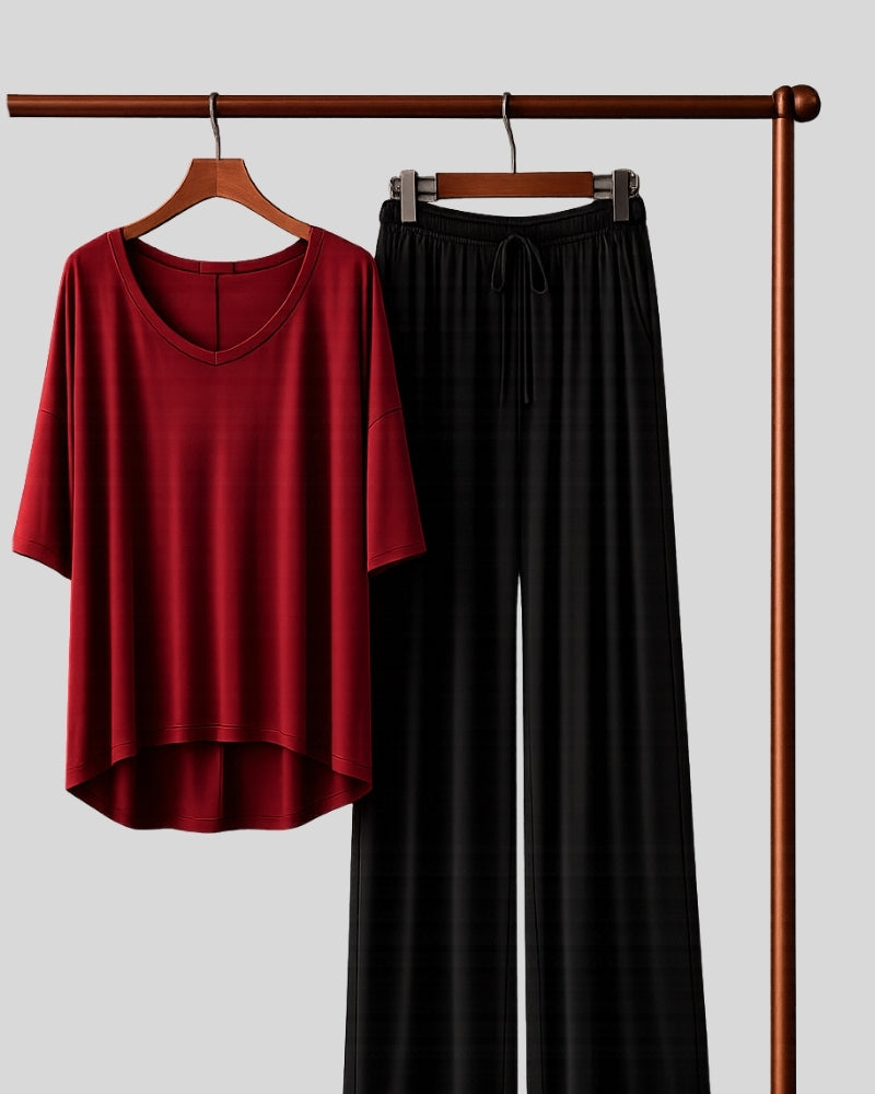 Maroon & Black Contrast Lounge Wear PJ Set