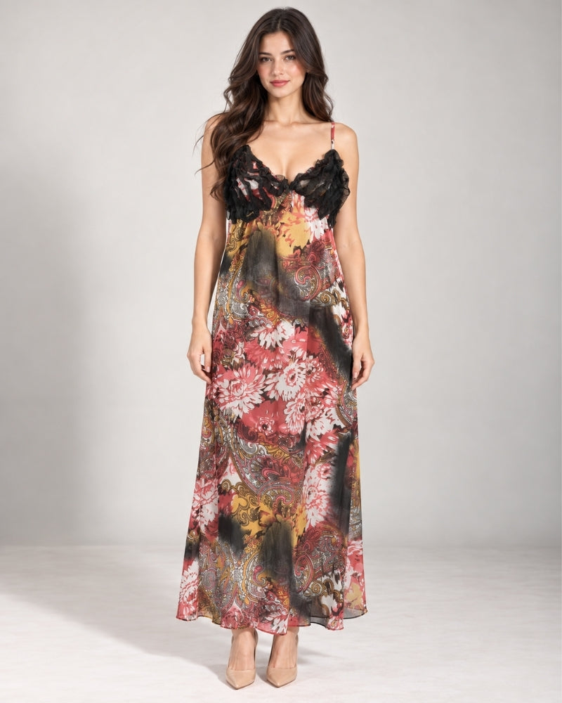 Autumn Paisley Satin Maxi Nightdress