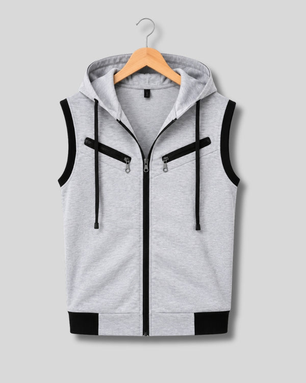 Light Grey Hooded Utility Vest ( Grey Sleeveless )