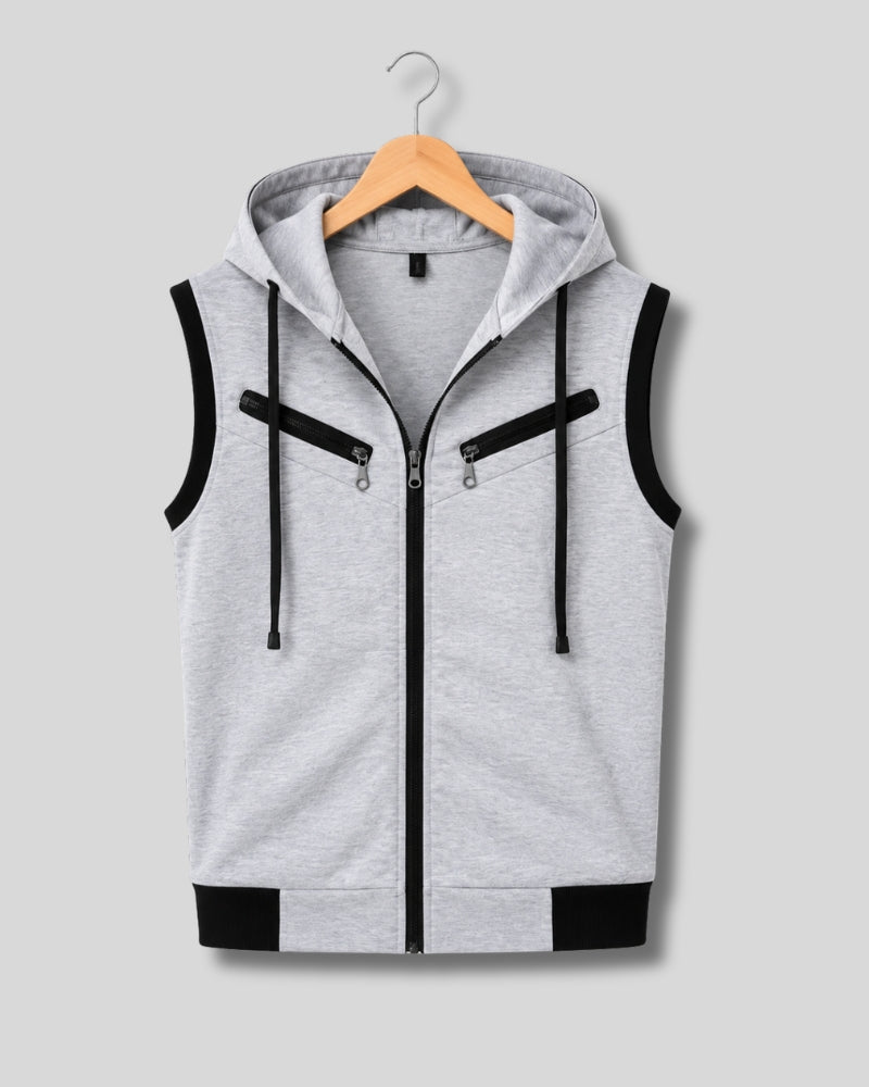 Light Grey Hooded Utility Vest ( Grey Sleeveless )