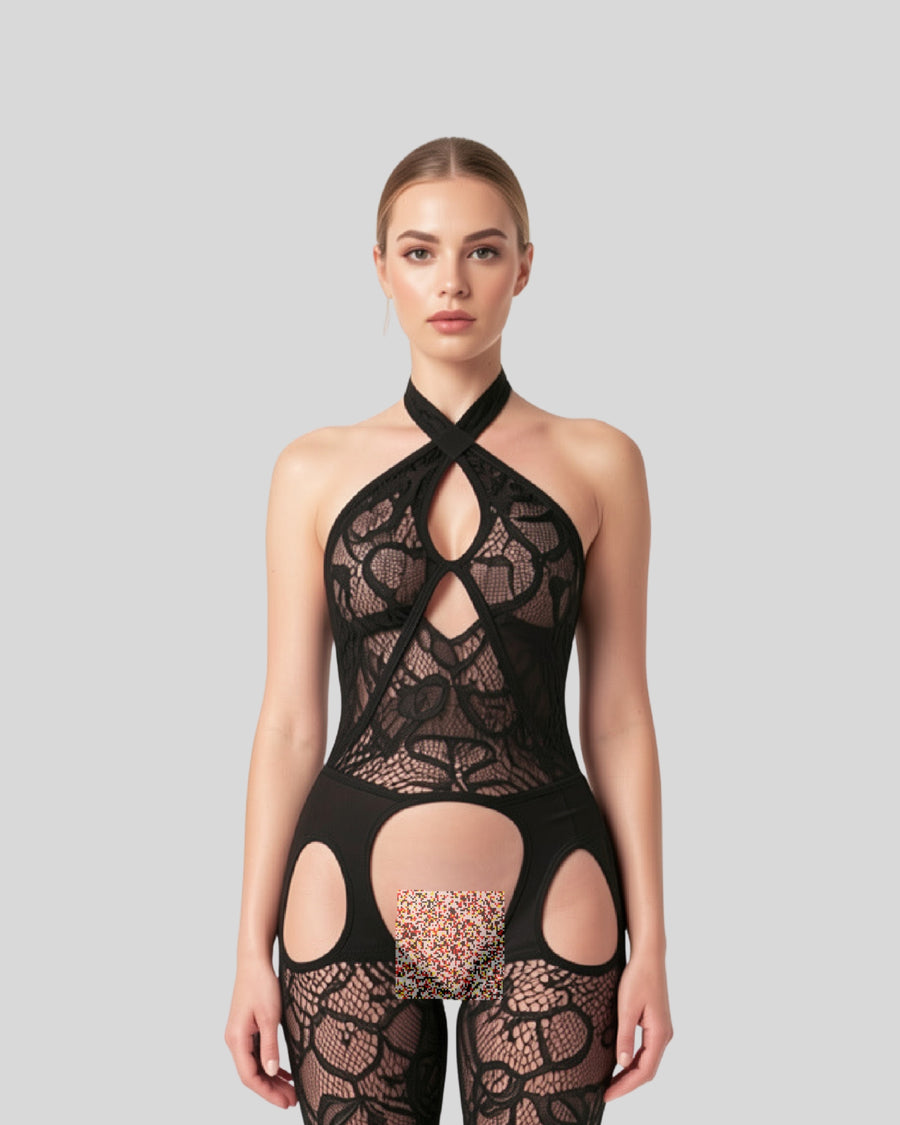 Noir Floral Bodystocking
