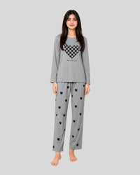Silver Heart Printed PJ Set ( Grey Puzzle )